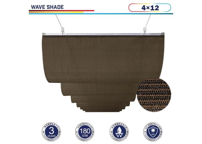 Brown 4ft x 12ft polyethylene 90% UV Block retractable canopy wave shade -  Windscreen4less