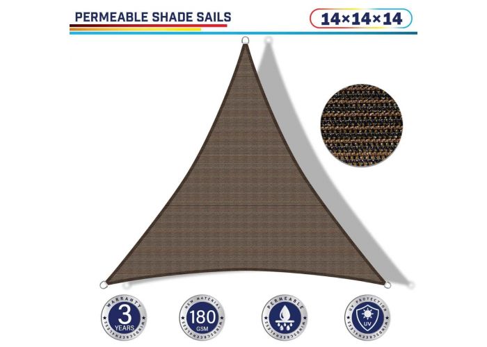 Windscreen4less 14ft x 14ft x 14ft Triangle Curve Edge Sun Shade Sail Canopy in Color Brown for Outdoor Patio Backyard UV Block Awning with Steel D-Rings 180GSM (3 Year Warranty) - Customized Sizes Available