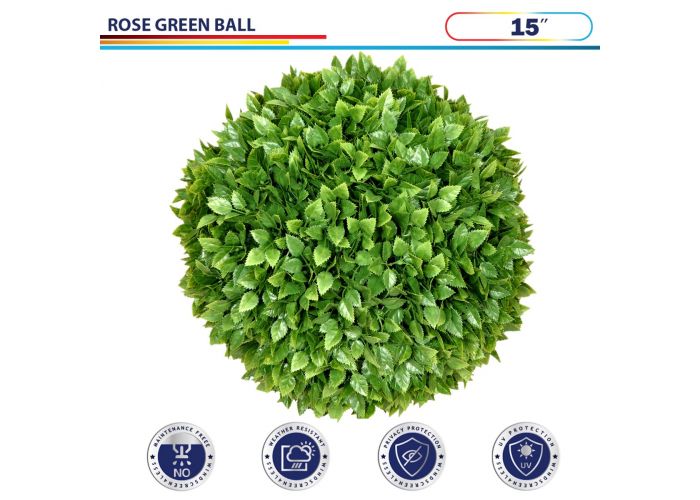 15 Inch Artificial Topiary Ball Faux Boxwood Plant for Indoor/Outdoor Garden Wedding Decor Home Decoration, Rose Leaves 4 Pieces